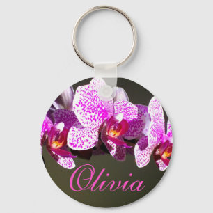 Porte-clés Orchidées rose calligraphie florale tropicale