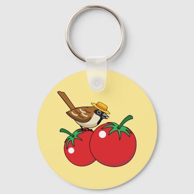 Porte-clés Organic lover Sparrow Eating Red Tomato (Recto)