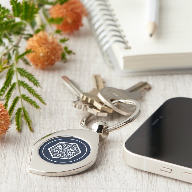 Porte-clés Oriental Bleu Blanc Ottoman Tracery Art (Côté )