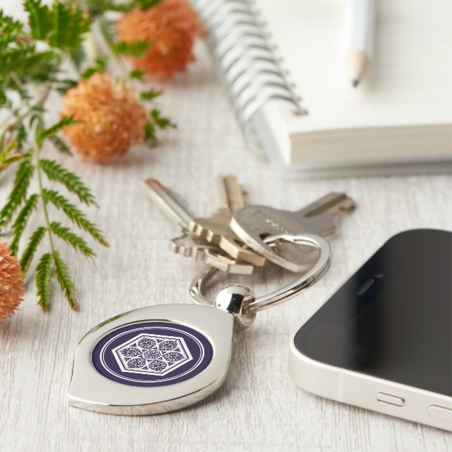 Porte-clés Oriental Bleu Blanc Ottoman Tracery Art (Côté )