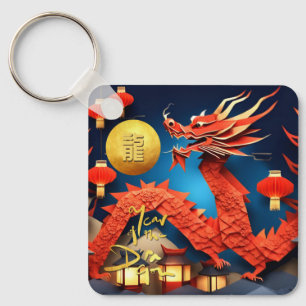 Porte-clés Origami chinois Dragon rouge Année Monogramme SqK