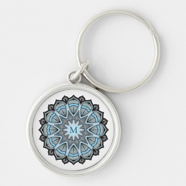 Porte-clés Ornate Blue Monogram Mandala (Devant)