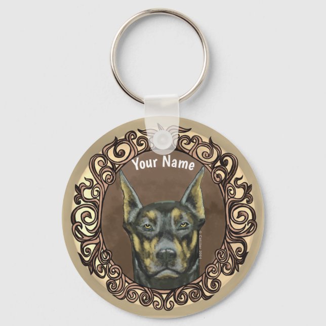 Porte-clés Ornate Doberman custom name  (Recto)