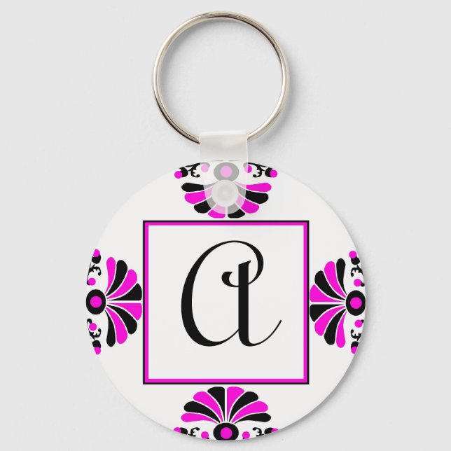 Porte-clés Ornate Pink Monogram Letter A Keychain (Recto)