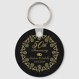 Porte-clés Orné Or sur Noir 50e Anniversaire de Mariage