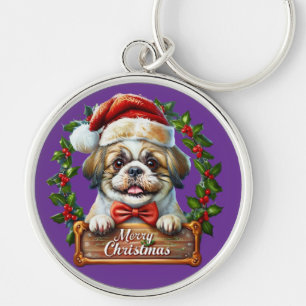 Porte-clés Ornement de Noël du chien mignon - Joyeux Noël