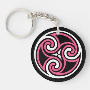 Porte-clés Ornement de Triskele celtique, Fuchsia, noir et bl