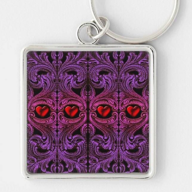 Porte-clés Ornement Goth Purple avec Coeur (Devant)