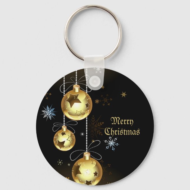 Porte-clés Ornements dorés de Noël Étoiles brillantes Noir (Recto)