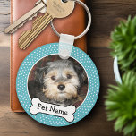 Porte-clés Os de chien et bleu Polka Dot Animaux de compagnie<br><div class="desc">Ajoutez votre photo de chiot préférée et faites un adorable gardien des animaux de compagnie.</div>