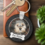 Porte-clés Os de chien et noir Polka Dot Animaux de compagnie<br><div class="desc">Ajoutez votre photo de chiot préférée et faites un adorable gardien des animaux de compagnie.</div>