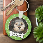 Porte-clés Os de chien et Poka Dot Animaux de compagnie cadre<br><div class="desc">Ajoutez votre photo de chiot préférée et faites un adorable gardien des animaux de compagnie.</div>