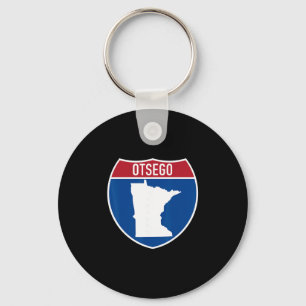 Porte-clés Otsego Minnesota carte panneau routier interstate
