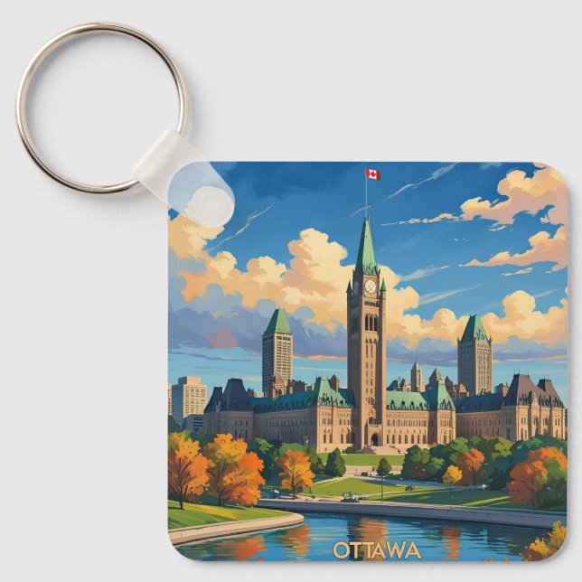Porte-clés Ottawa Canada Édifice du Parlement, Ciel de la vil (Recto)