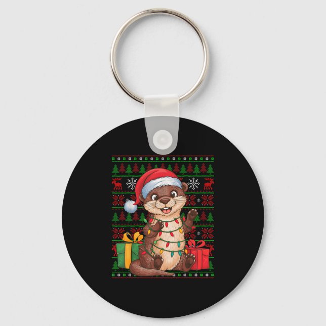 Porte-clés Otter Xmas Lights Ugly Santa Hat Otter Christmas  (Recto)
