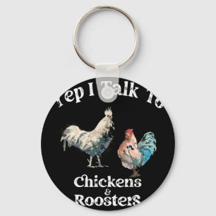 Porte-clés Ouais je parle aux poules et aux coqs Drôle de coq