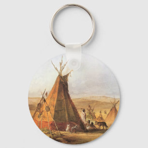Porte-clés Ouest d'Amérique vintage, Teepees on Plain par Bod