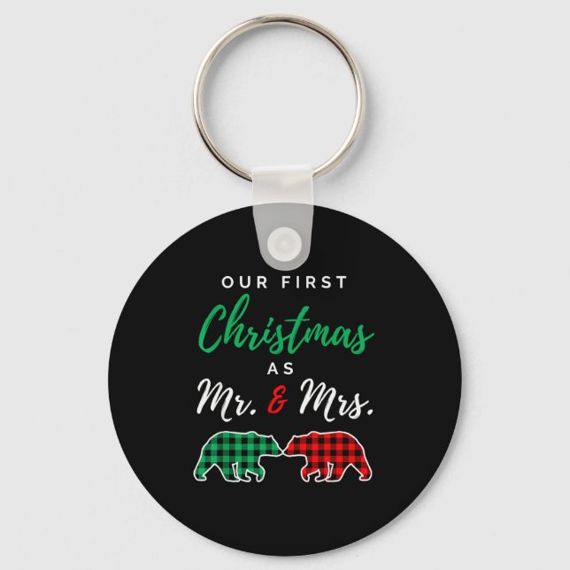Porte-clés Our First Christmas As Mr. And Mrs. Buffalo Plaid  (Recto)
