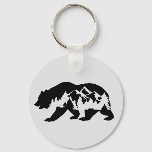 Porte-clés Ours avec montagnes et arbres