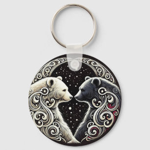 Porte-clés Ours blancs et noirs dans un design Yin Yang