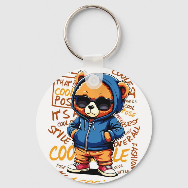 Porte-clés Ours cool en capuche et lunettes de soleil (Recto)