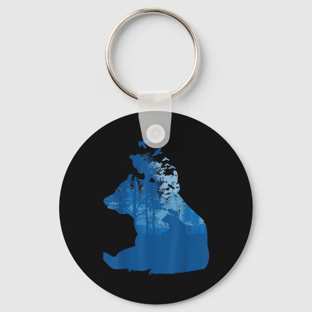 Porte-clés Ours dans la forêt de la nature Silhouette Oiseaux (Recto)