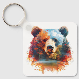 Porte-clés Ours dans une forêt d'automne