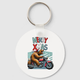 Porte-clés Ours de Biker avec voeux de Noël Casquette Joyeux 