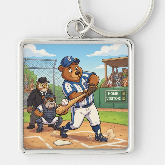 Porte-clés Ours de dessin animé jouant au baseball (Devant)