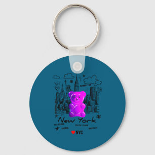Porte-clés Ours en gélatine drôle de New York City coloré