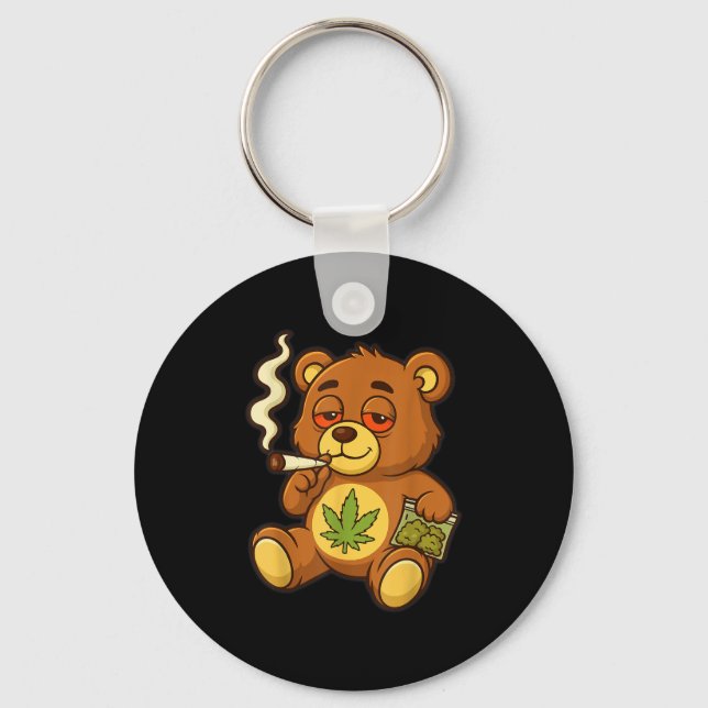 Porte-clés Ours En Jouet Mauvaise Herbe Fumer Ours Avec Feuil (Recto)