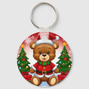 Porte-clés Ours en peluche adorable en costume de Père Noël