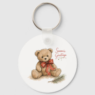 Porte-clés Ours en peluche de Noël à l'aquarelle