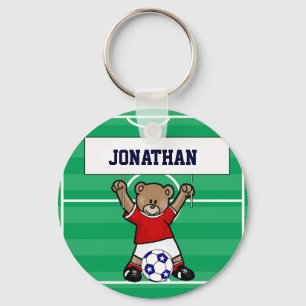 Porte-clés Ours en peluche de soccer personnalisé (rouge)