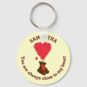 Porte-clés Ours en peluche romantique et coeur rouge personna