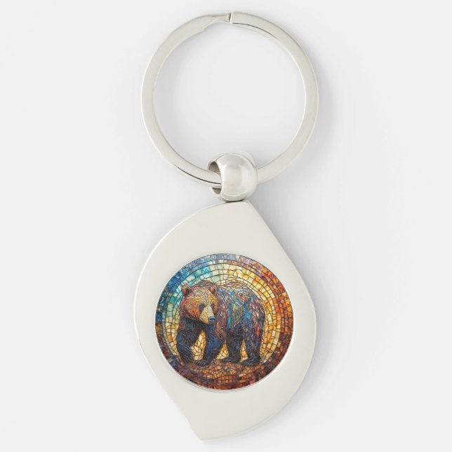 Porte-clés Ours Grizzly dans un design artistique (Devant)