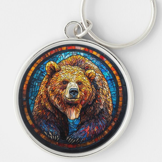 Porte-clés Ours grizzly dans un design artistique (Devant)