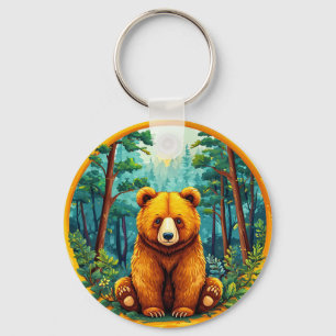Porte-clés Ours Grizzly dans une forêt