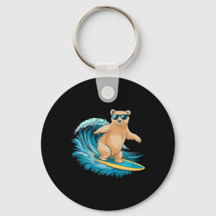 Porte-clés Ours Grizzly Surfeur Plage Été Planche de Surf Sur