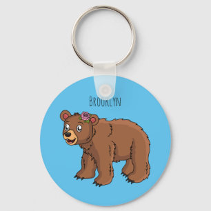 Porte-clés Ours mignon avec dessin animé sur les fleurs