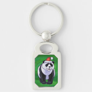 Porte-clés Ours mignon Panda à Santa Hat sur Vert