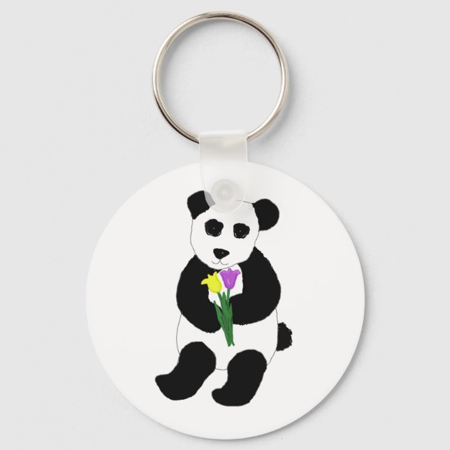 Porte-clés Ours Panda avec Tulipes (Recto)