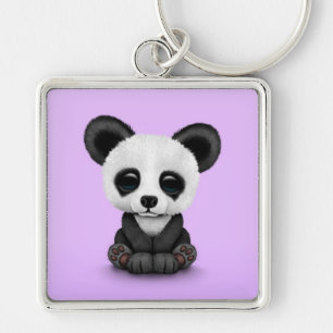 Porte-clés Ours panda CUB mignon de bébé sur le pourpre