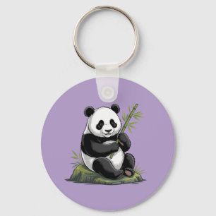 Porte-clés Ours Panda Mignon Branchage Bamboo Violet Tendance