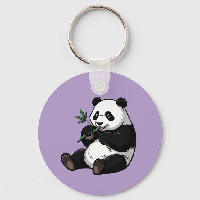Porte-clés Ours Panda Mignon Branchu Avec Bambou Vert Pourpre (Recto)