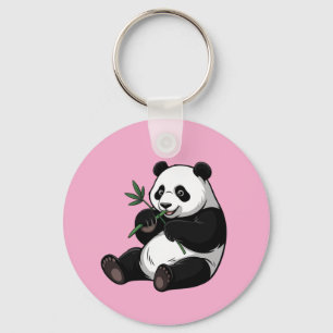 Porte-clés Ours Panda Mignon Tendance Avec Bambou Verdure Ros