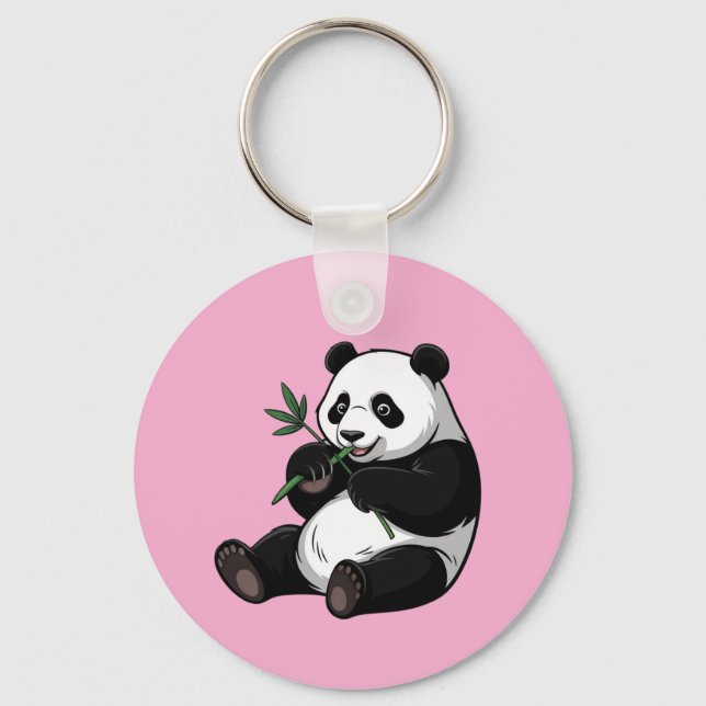 Porte-clés Ours Panda Mignon Tendance Avec Bambou Verdure Ros (Recto)