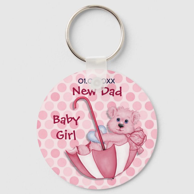 Porte-clés Ours Parapluie - Nouveau Papa - Fille (Recto)