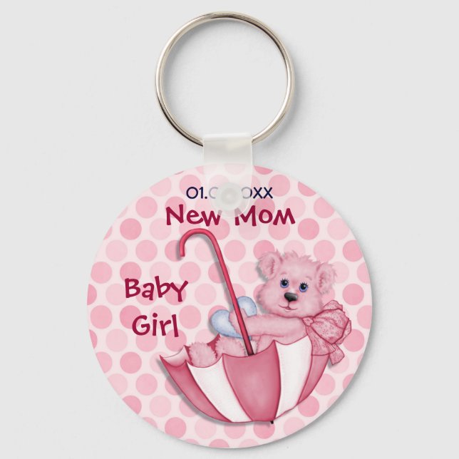 Porte-clés Ours Parapluie - Nouvelle Maman - Fille (Recto)