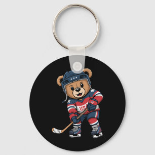 Porte-clés Ours patriote joueur de hockey Mignon Usa étoiles 
